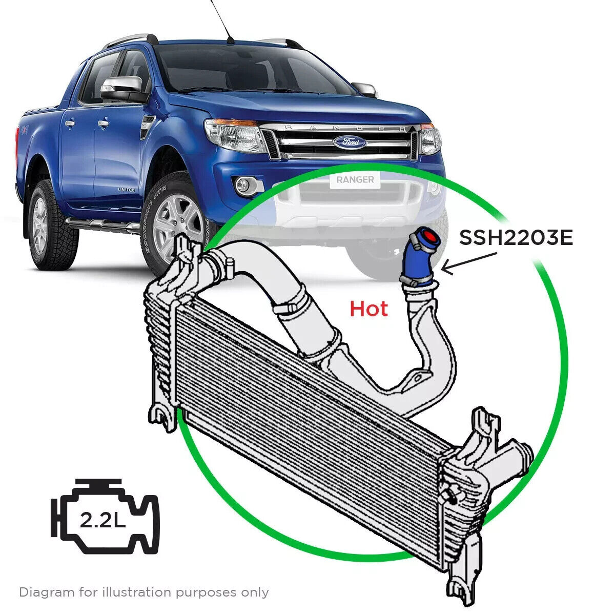 SAAS Silicone Intercooler Rear Hot Pipe for Ranger/BT50 2011-2020 2.2L Blue