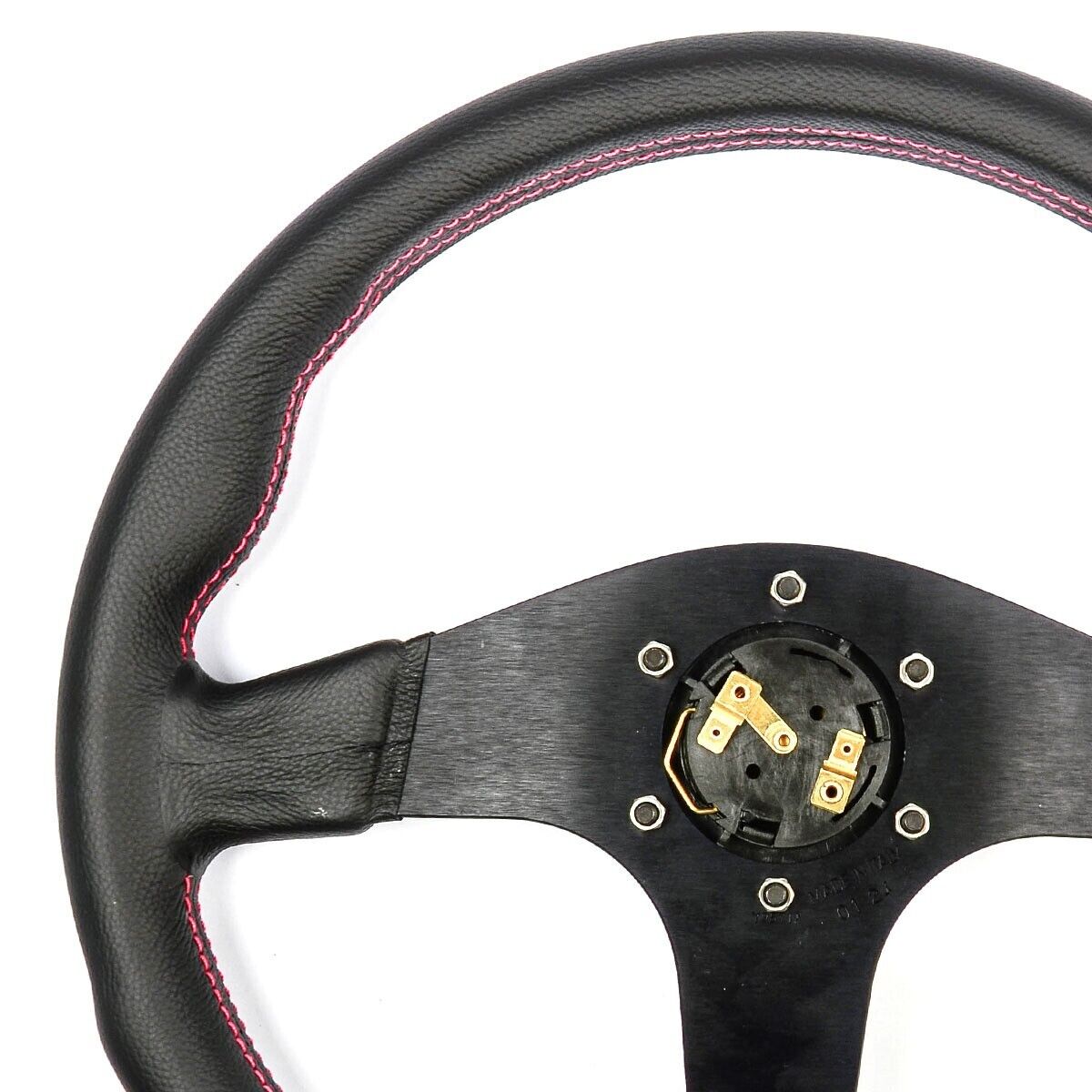 SAAS Steering Wheel Leather Corsa 14"/350mm Contoured Grip Red Stitch