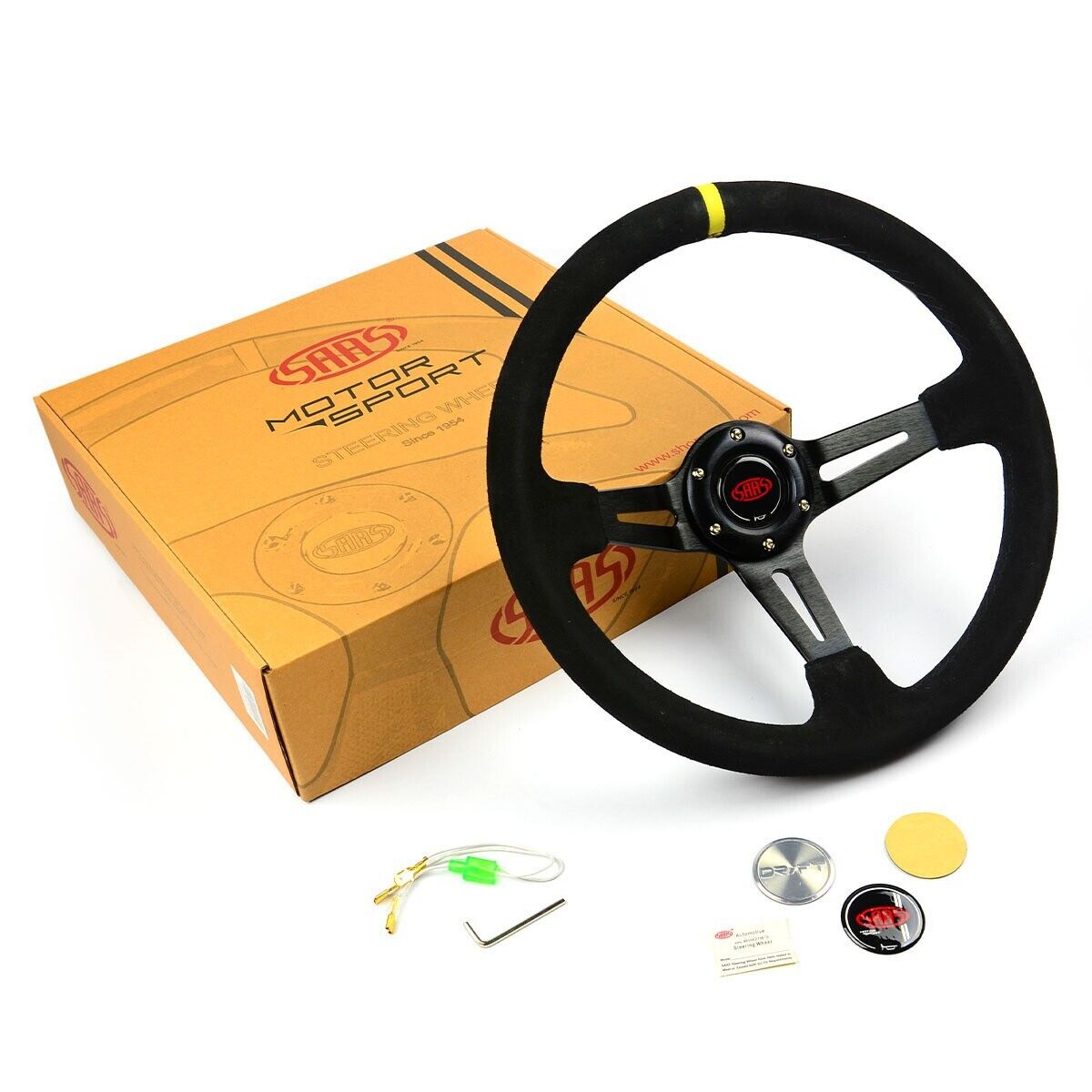 SAAS Suede Deep Dish Steering Wheel & Boss Kit For Ford Falcon AU 1998-2002