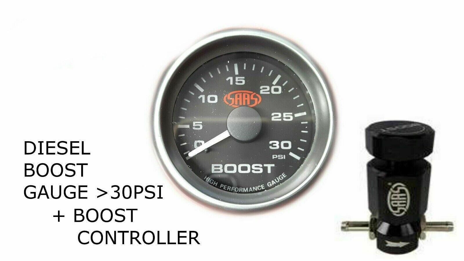 SAAS Turbo Boost Gauge & Boost Controller 52mm 2in 0>30 PSI Black Diesel Engine