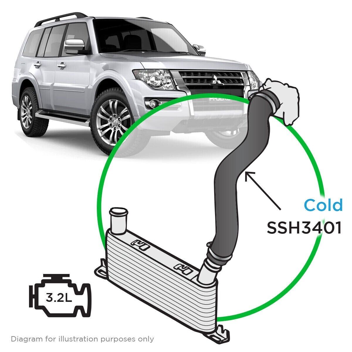 SAAS SSH3401 Silicone Intercooler Pipe Cold Suits NT NS Mitsi Pajero 3.2L 06-14