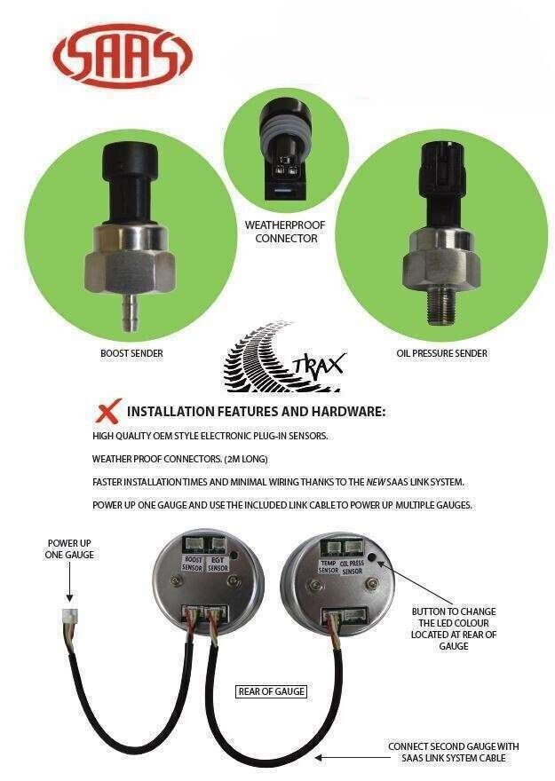 SAAS Trax Digital Dual Twin Reading Gauge Diesel Boost 0-30 PSI Volts 8-18 Volts