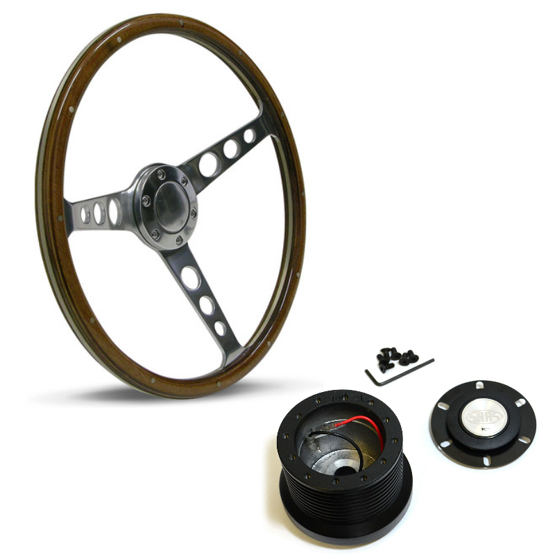 SAAS Classic Wood 380mm Steering Wheel & Adapter For Ford Falcon XY 1970-1972
