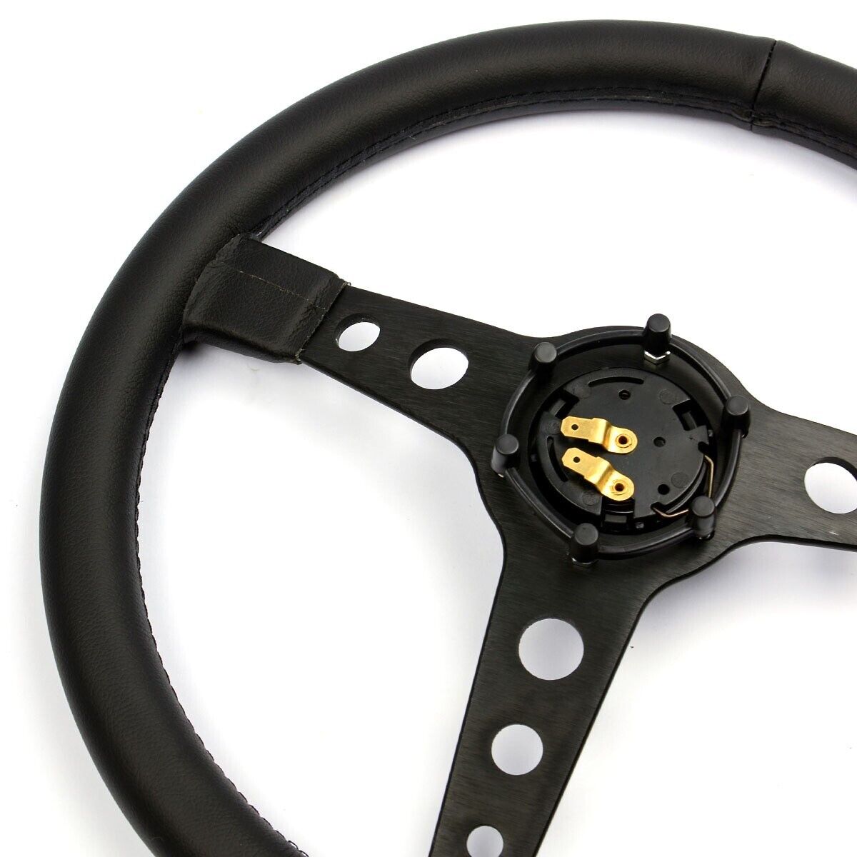 SAAS Steering Wheel Leatherette 350mm ADR Retro Black Spoke Black Stitching