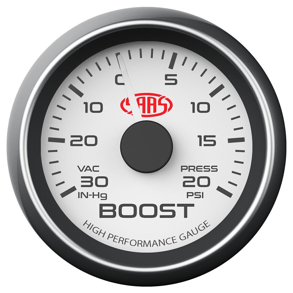 SAAS Performance Boost 52mm 2in 30 IN-HG > 20 PSI Gauge White for Mitsubishi Evo