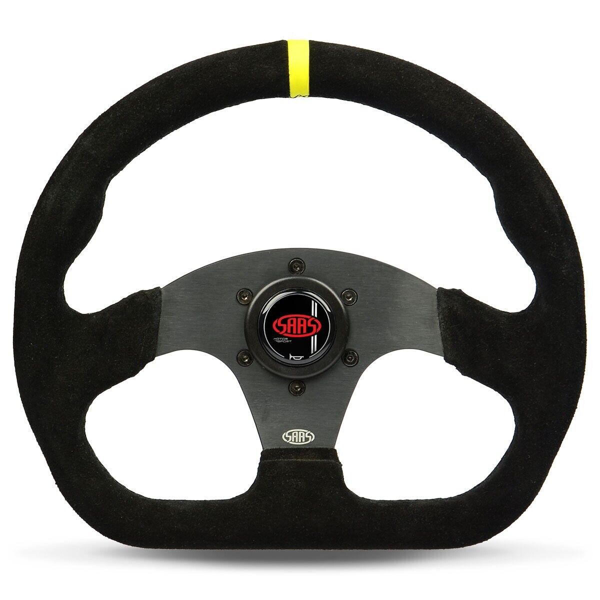 SAAS Steering Wheel Suede 13" ADR Black Flat Bottom + Indicator