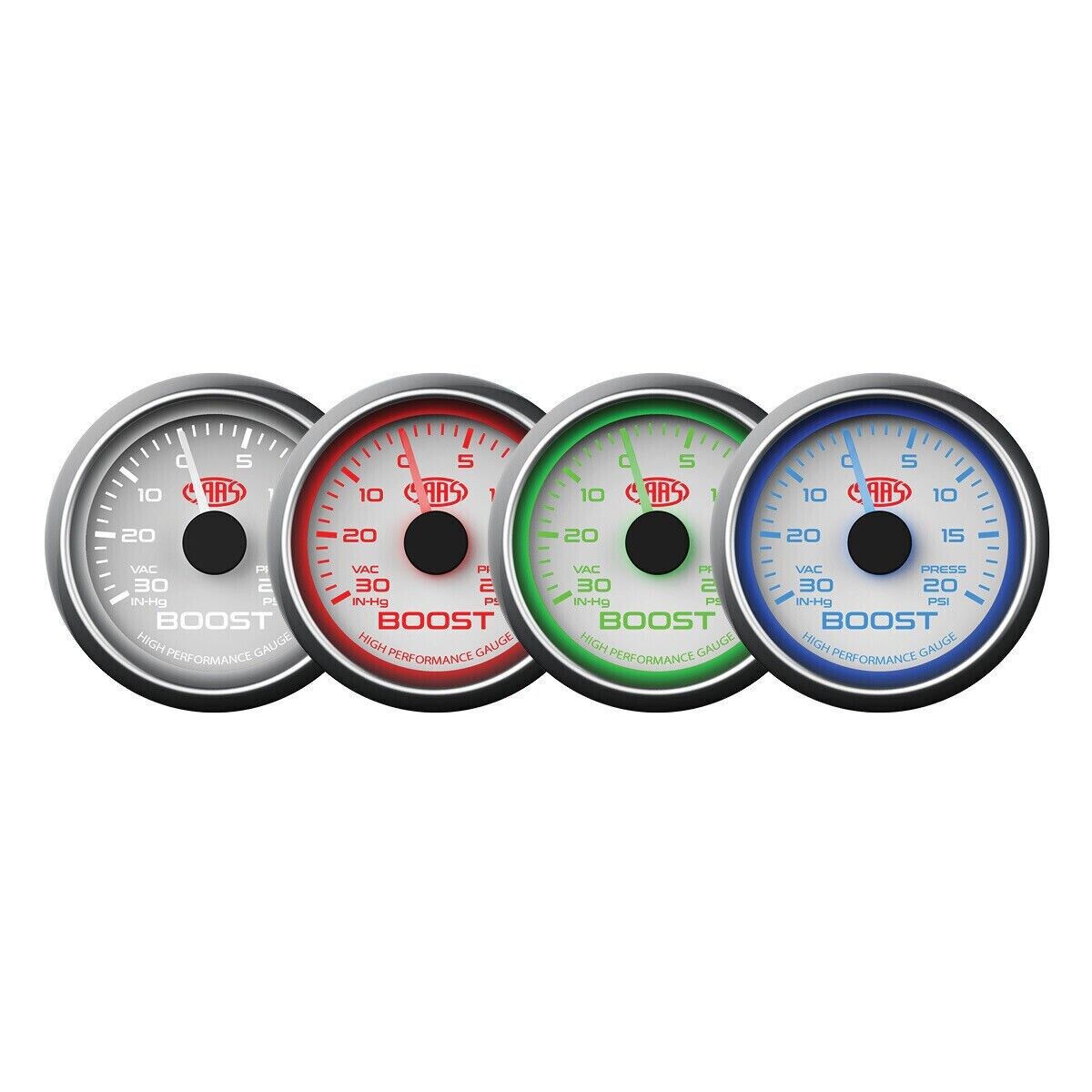 SAAS Performance Boost 52mm 2in 30 IN-HG > 20 PSI Gauge White for S14 Nissan