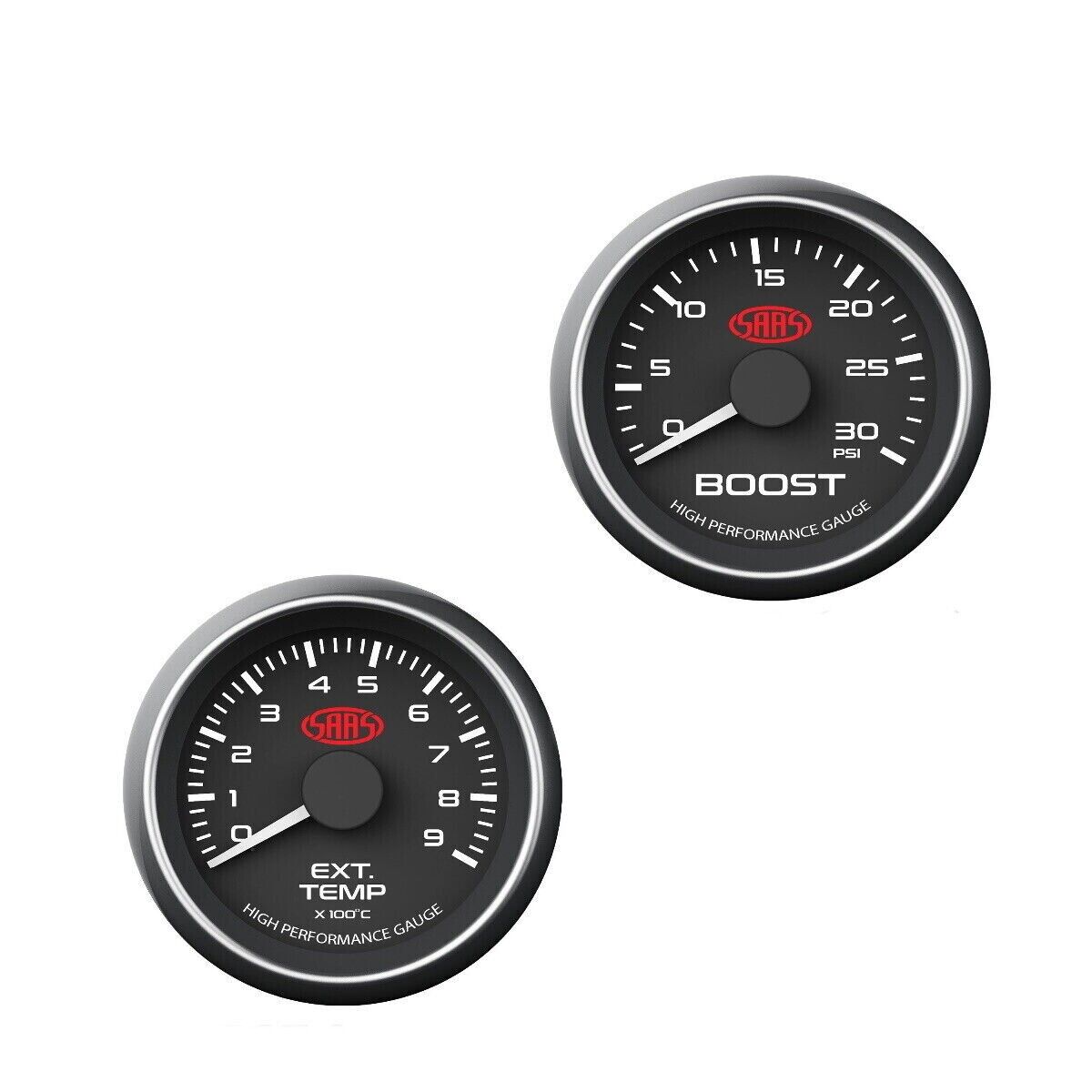 SAAS Muscle Series Diesel EGT & Boost 52mm 2in Analogue Gauge Combo Black Face