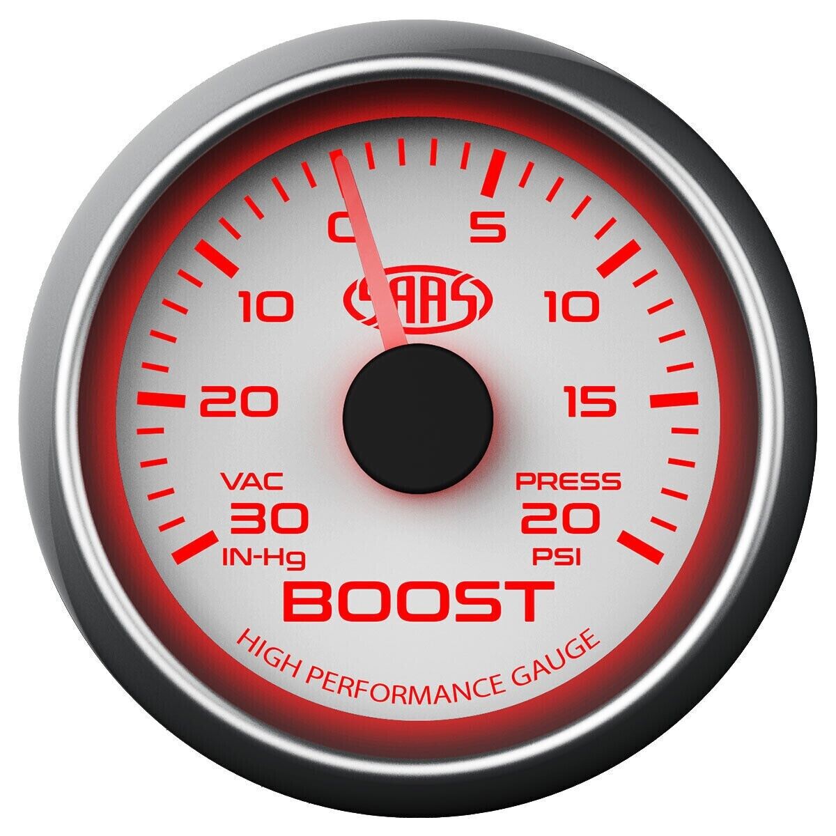 SAAS Performance Boost 52mm 2in 30 IN-HG > 20 PSI Gauge White for VW Golf R GTI