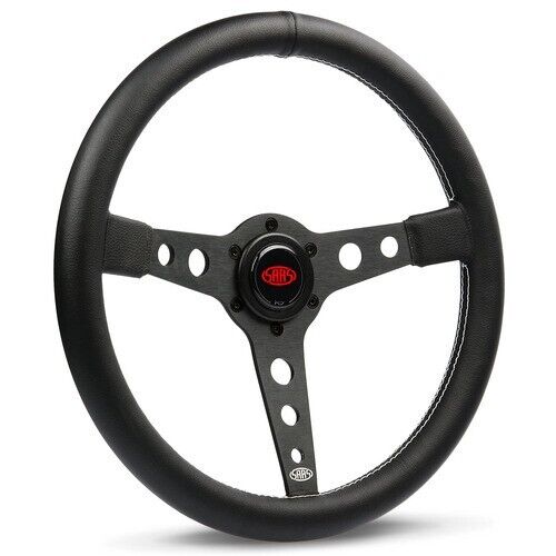 SAAS Steering Wheel Leatherette 350mm ADR Retro Black Spoke White Stitching