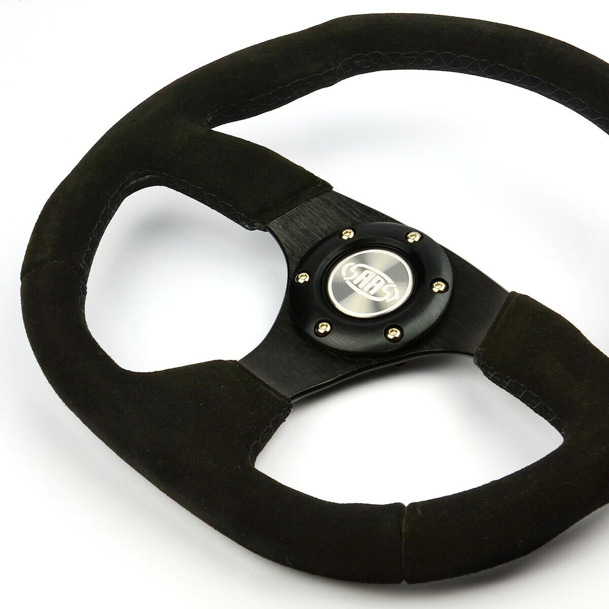 SAAS Steering Wheel Suede 14" ADR Black Flat Bottom