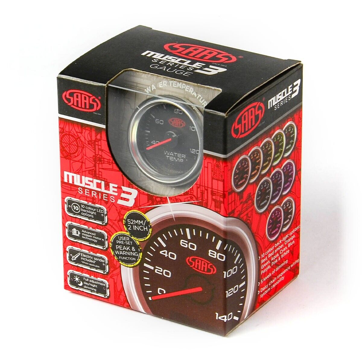 SAAS Water Temp Gauge 40°-120° 52mm Black Muscle Series 3