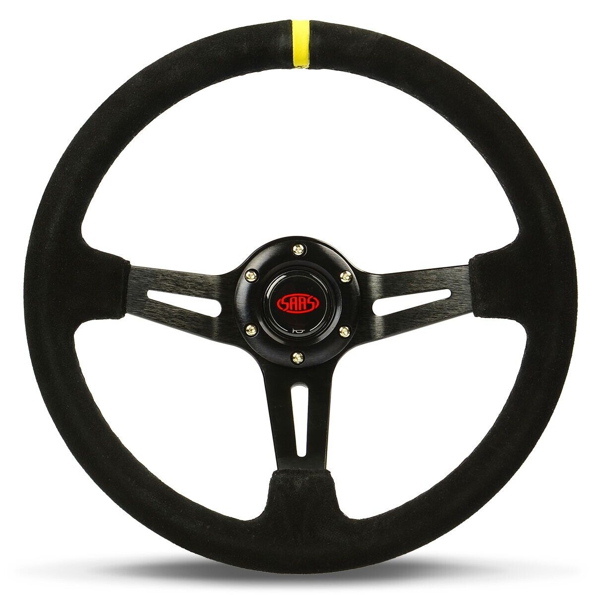 SAAS Steering Wheel Suede 350mm ADR Deep Dish Black Slotted + Indicator