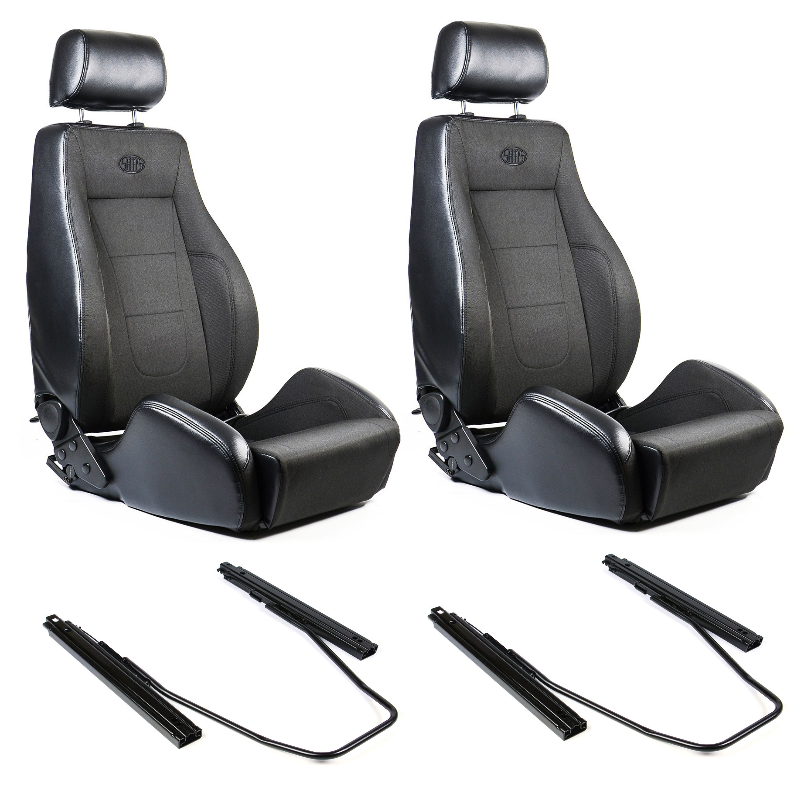 SAAS 4X4 Sports Seats (2) With Rails Black Cloth / PU Leather  ADR Compliant