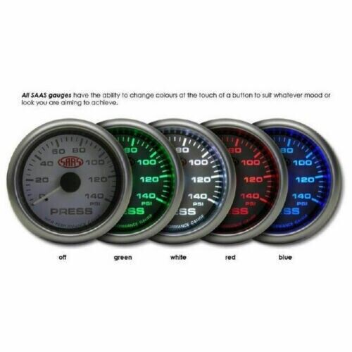 SAAS Oil Pressure 0>140PSI 52mm Analog Gauge Black Face Silver Rim 4 Colour