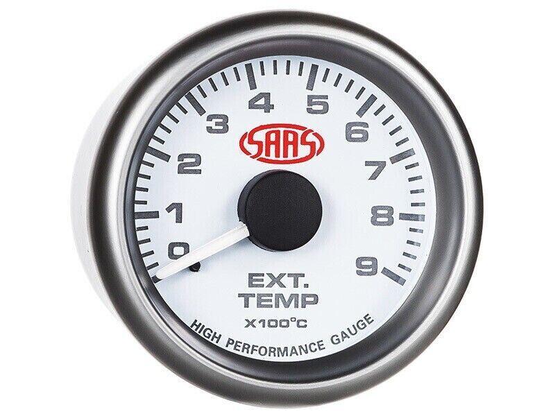 SAAS EGT Pyro 52mm 0-900 Deg Analog Electric Gauge White Face Grey Ring