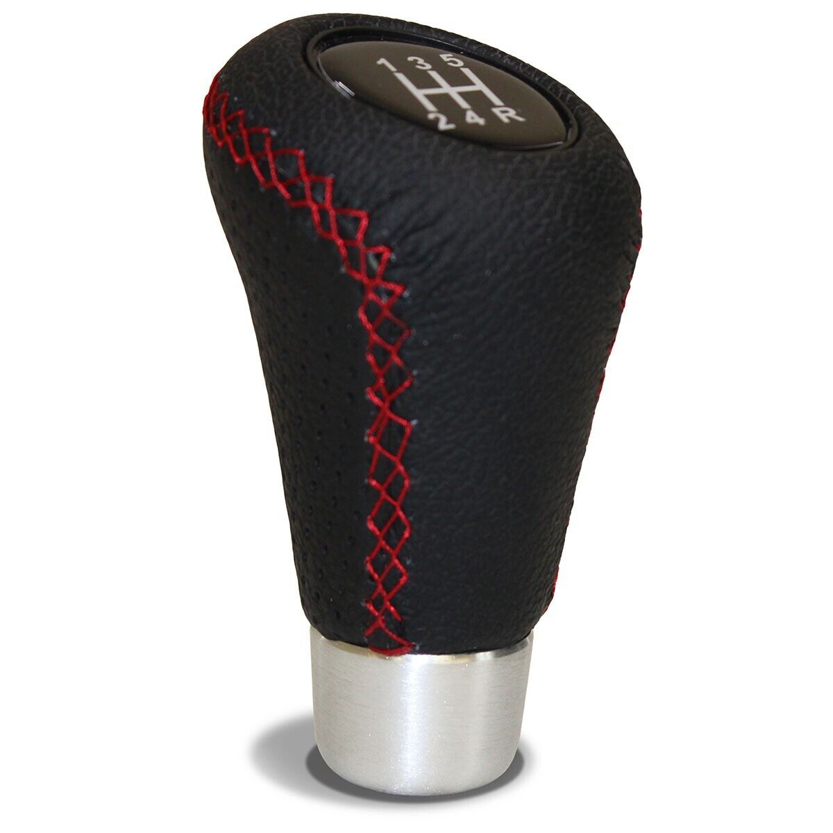 SAAS Genuine Black Leather Gear Knob with Red Stitching Knob 8 Shift Patterns