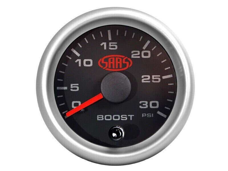 SAAS Boost 52mm 2in 0>30 PSI Gauge Black Face Silver Rim 4 Colour Diesel