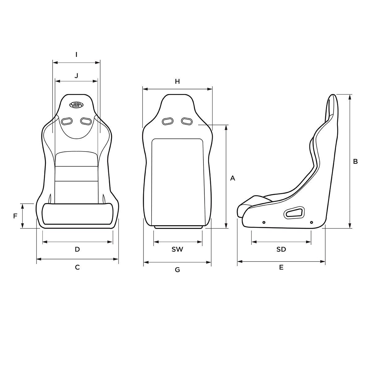 SAAS Seat (2) Fixed Back Rallyepro Black Includes L Bracket & Rails