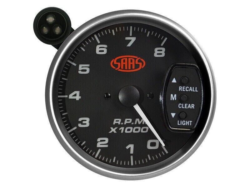 SAAS SG-TAC334B 95mm Tacho Gauge 0-8,000 RPM Shift Light Black Face Fitting Kit