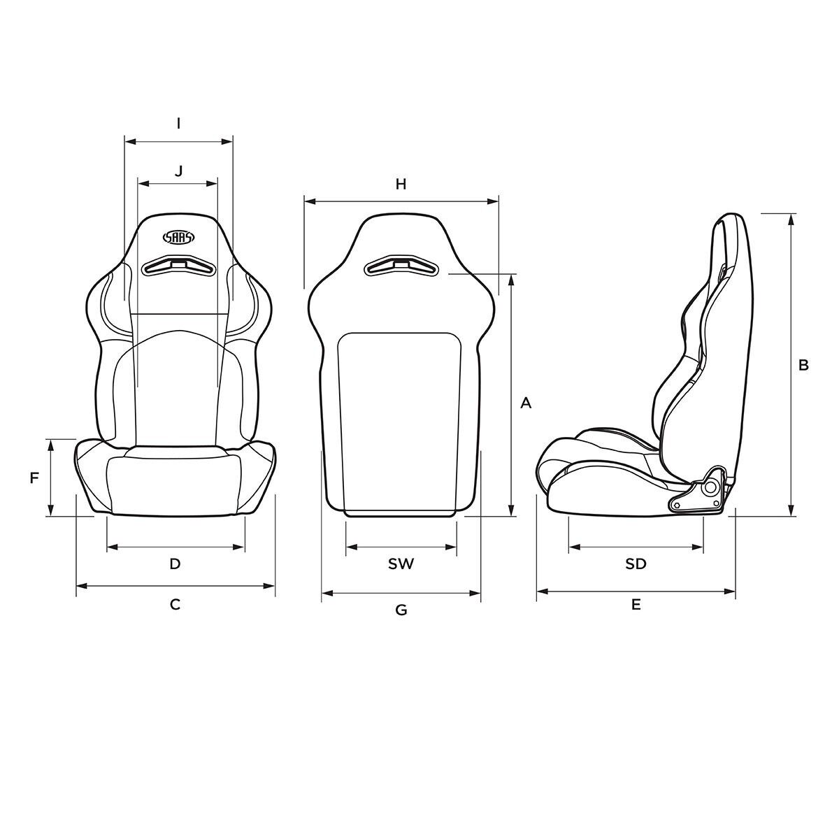 SAAS GT Seat (1) With Rails Dual Recline Black/Red ADR Compliant