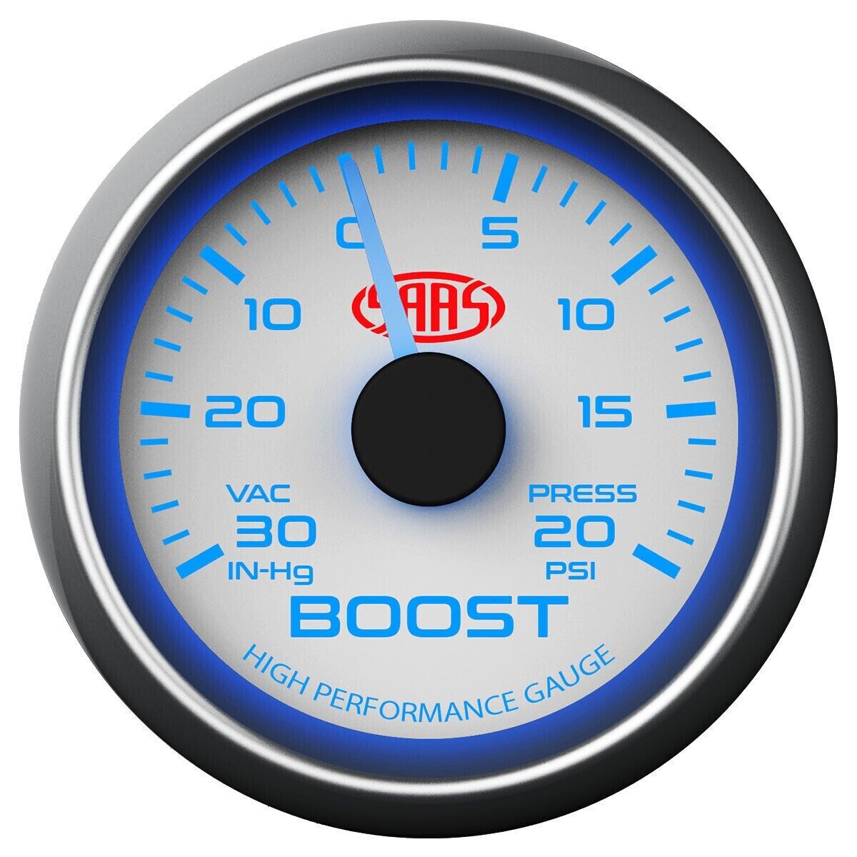 SAAS Performance Boost 52mm 2in 30 IN-HG > 20 PSI Gauge White for XR6 Turbo