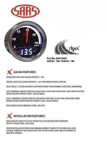 SAAS Trax Digital Dual Twin Reading Gauge Dual Battery Volts 8V - 18v