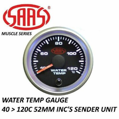 SAAS Water Temp 40 > 120 Deg C 52mm Analog Gauge Black Face Silver Rim 4 Colour