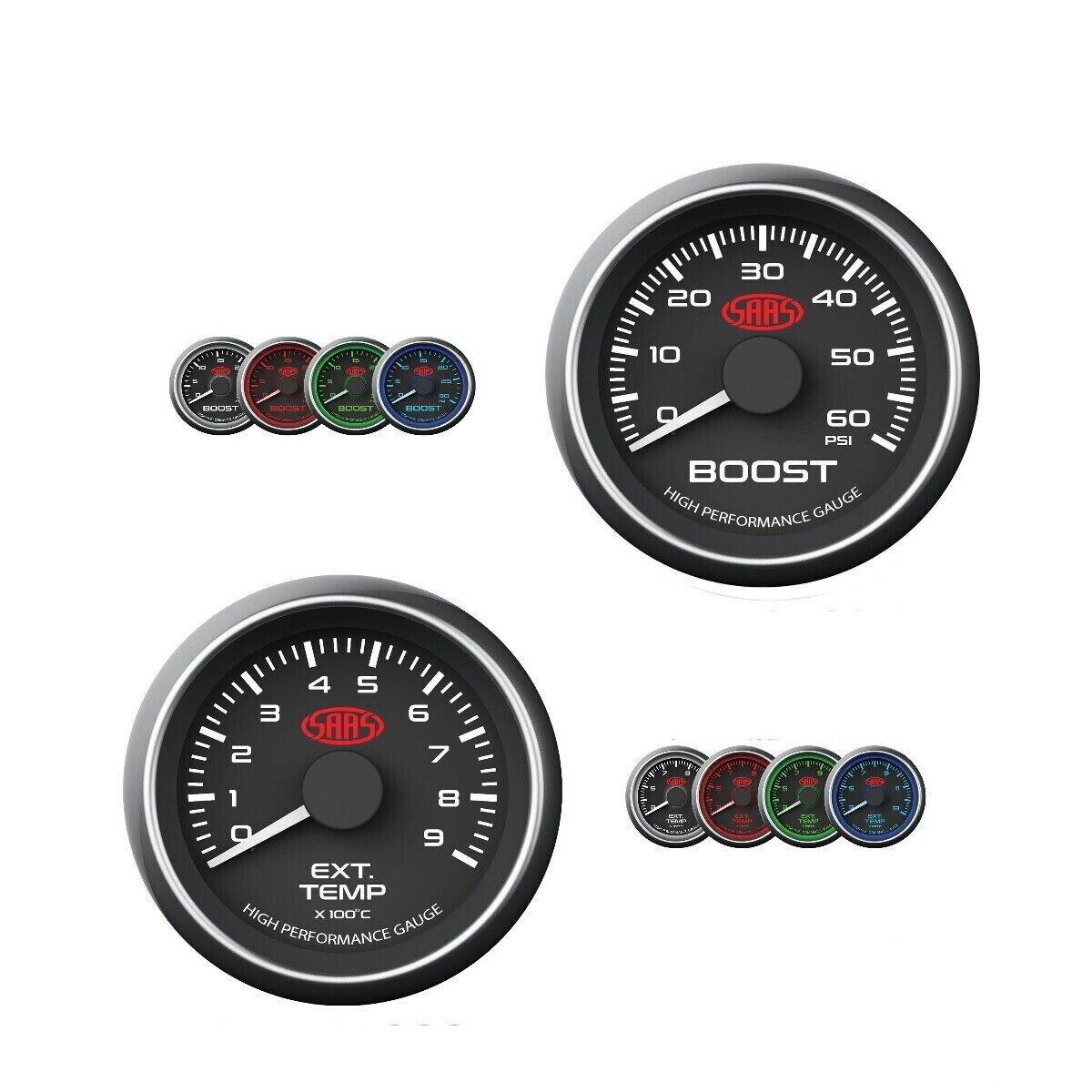 SAAS Muscle Series Diesel EGT & Boost >60 PSI 52mm 2" Analogue Gauge Combo Black