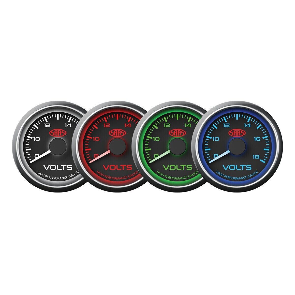 SAAS SG-VLT52B Performance Volts 52mm Analog Gauge Black Face 4 Colour Lighting