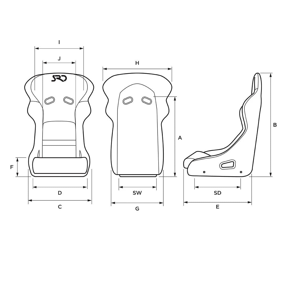 SRD Seats (1) With Rails SR3 Race Fixed Back Large
