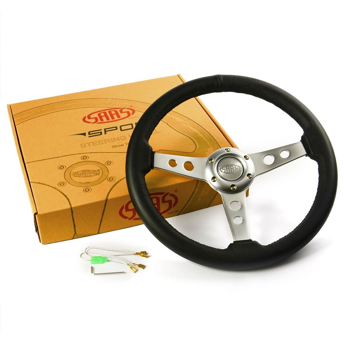 SAAS Steering Wheel Leather 350mm ADR Retro Satin Spoke