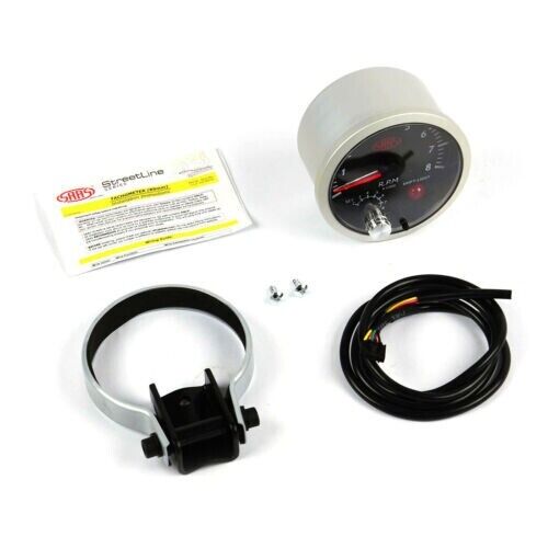 SAAS Tachometer Tacho 0-8K Shiftlite 3-1/2 Gauge 89mm Black Streetline Series