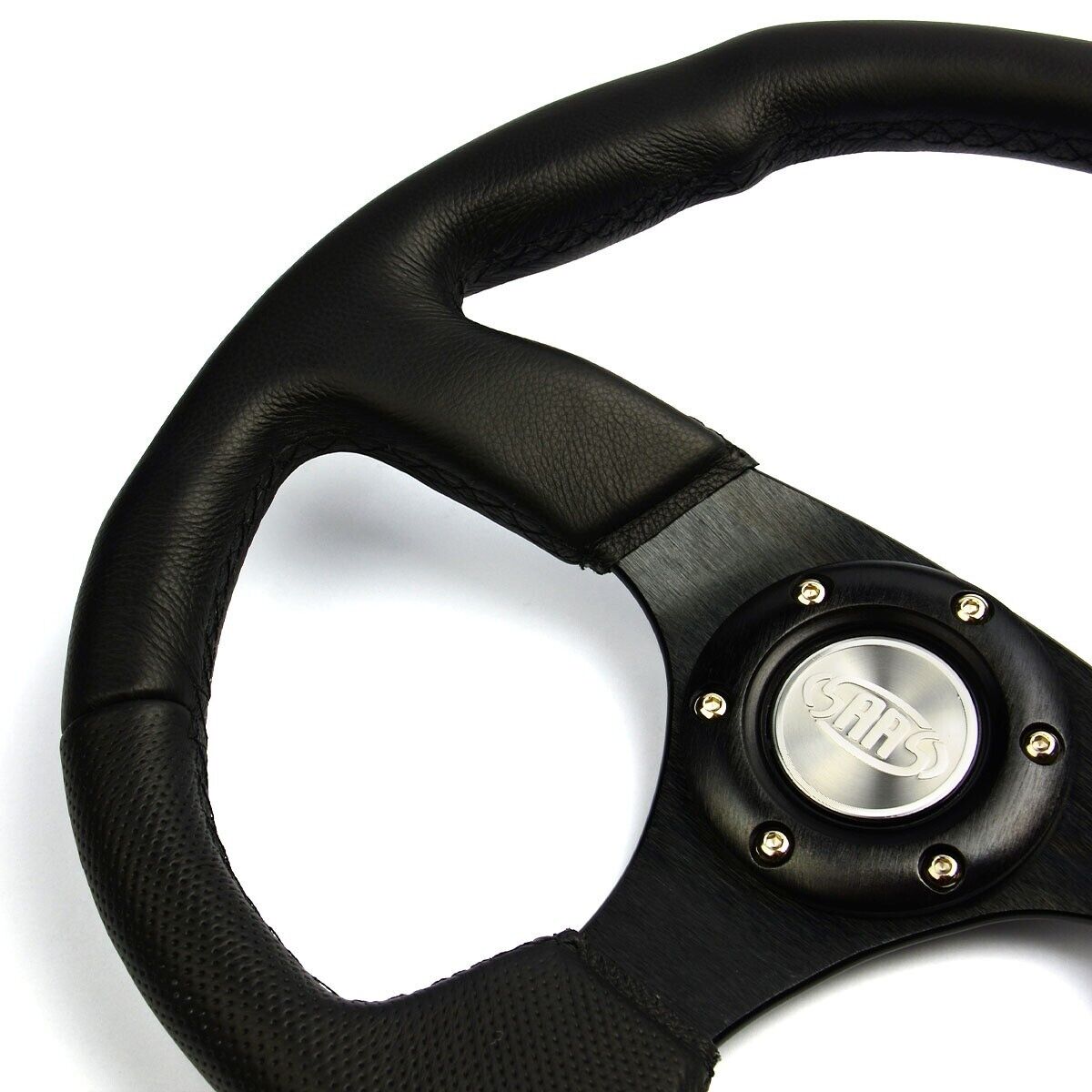 SAAS Steering Wheel Leather 350mm ADR Black Flat Bottom