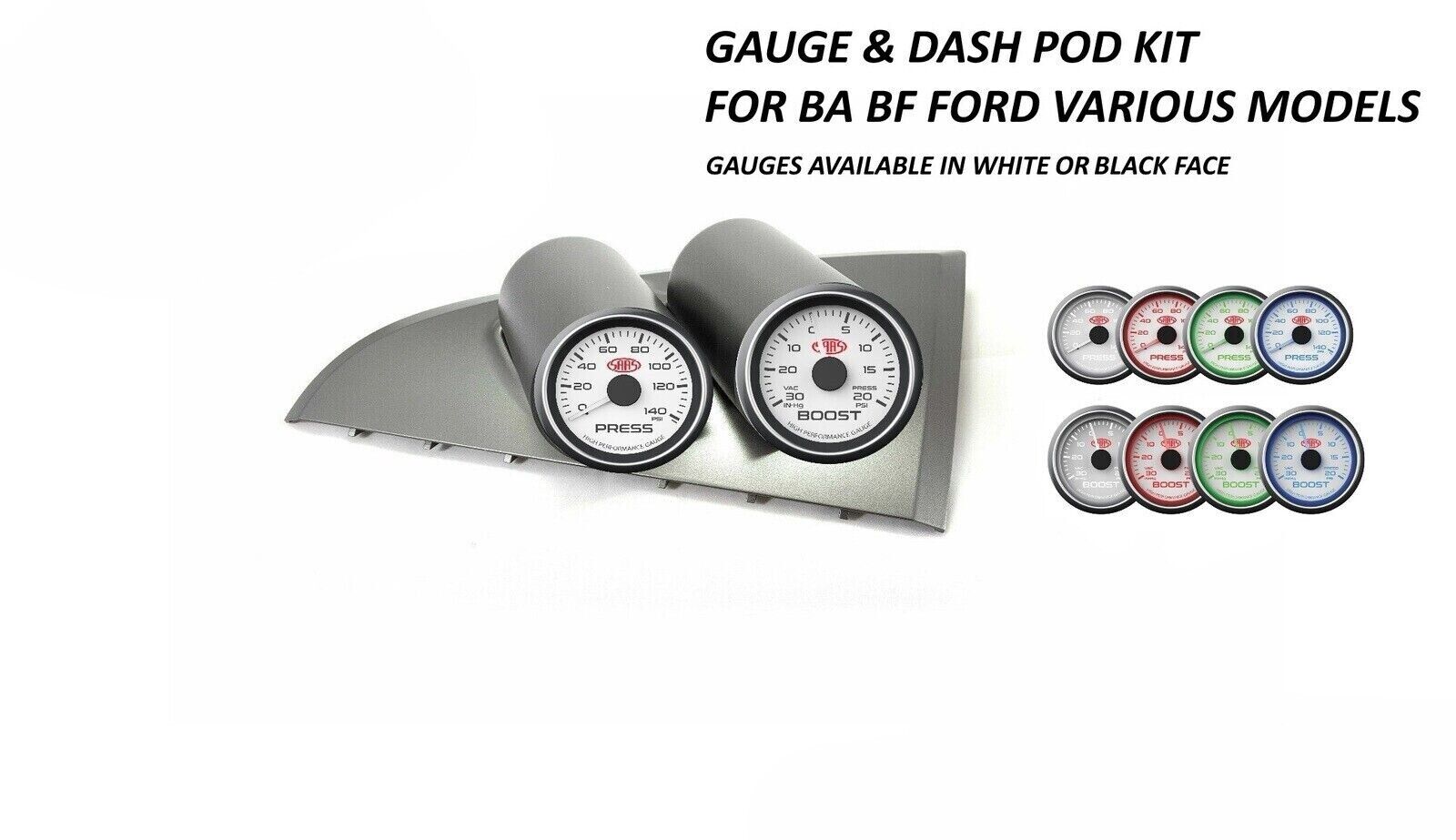 SAAS Gauge Dash Pod Boost & Oil Pressure Gauges for BA BF Falcon XR6 Turbo F6