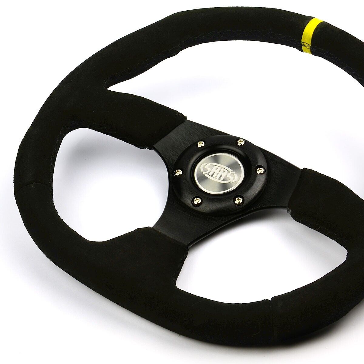 SAAS Steering Wheel Suede 350mm ADR Black Flat Bottom + Indicator