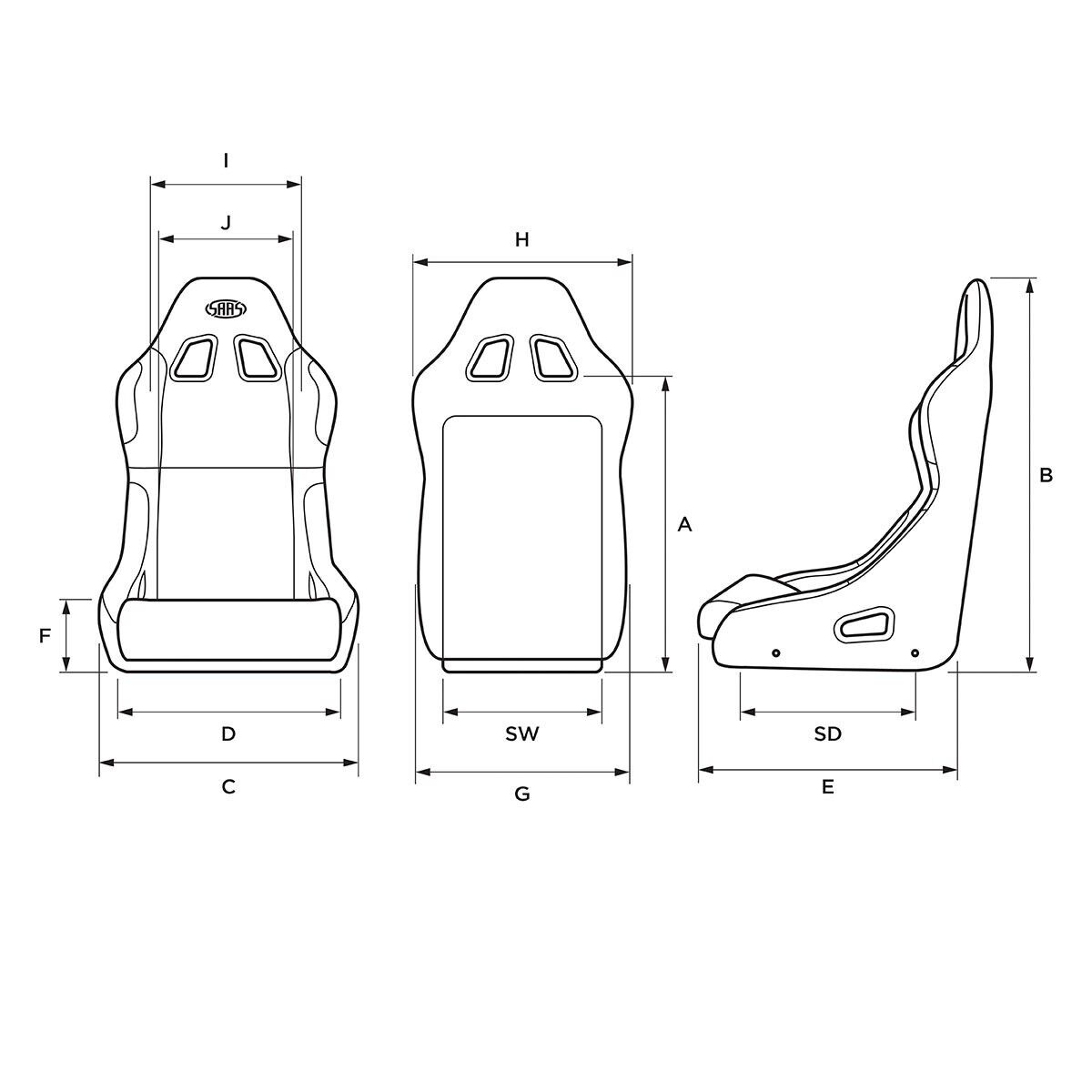 SAAS Universal SRD Seats (2) With Rails SR4 Race Fixed Back