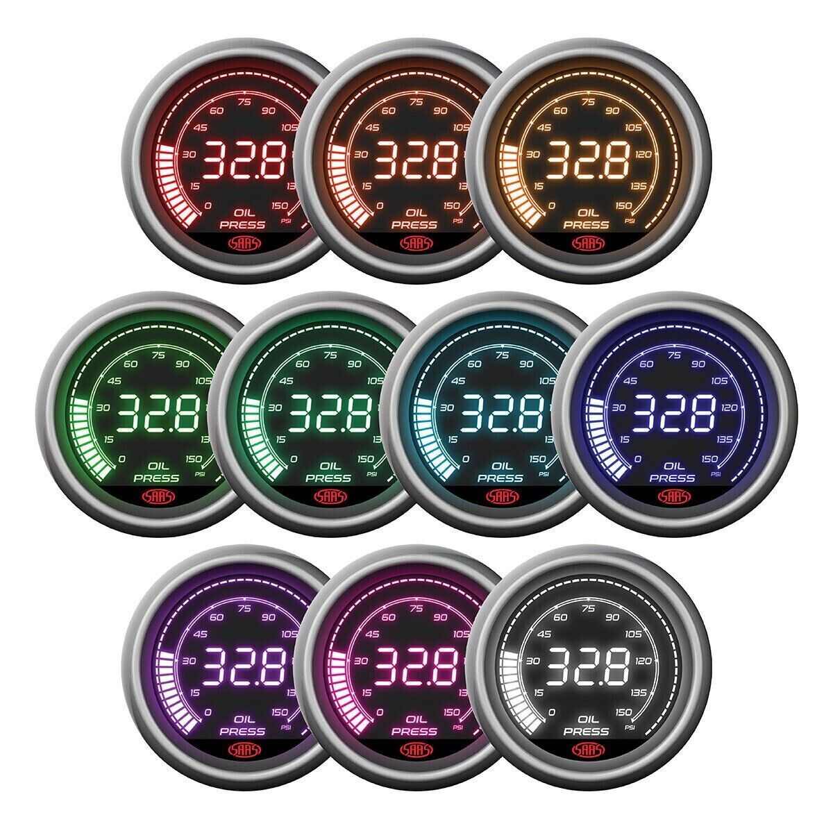 SAAS Muscle Digital Series Water Temp 20-120Deg Oil Pressure 150 psi Gauge 52mm