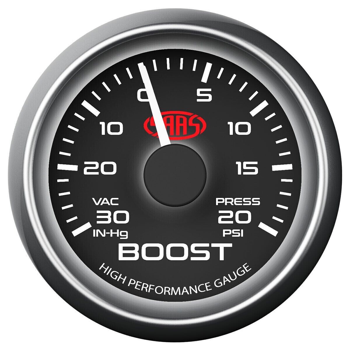 SAAS SG-TB52B Performance Turbo Boost 52mm 2in 30 IN-HG>20PSI Analog Gauge Black