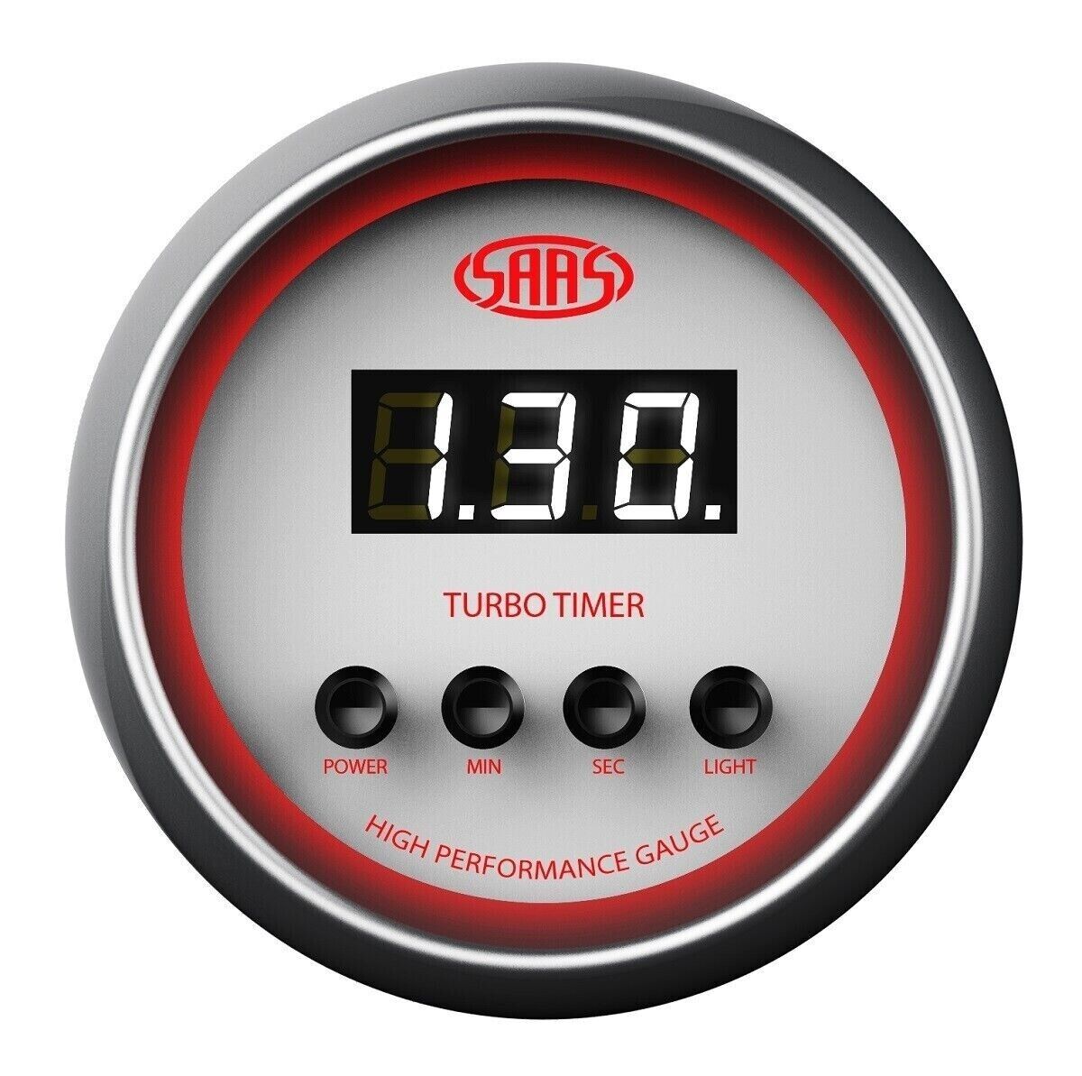 SAAS Performance Turbo Timer 52mm 2in Digital Gauge White Face 4 Colour