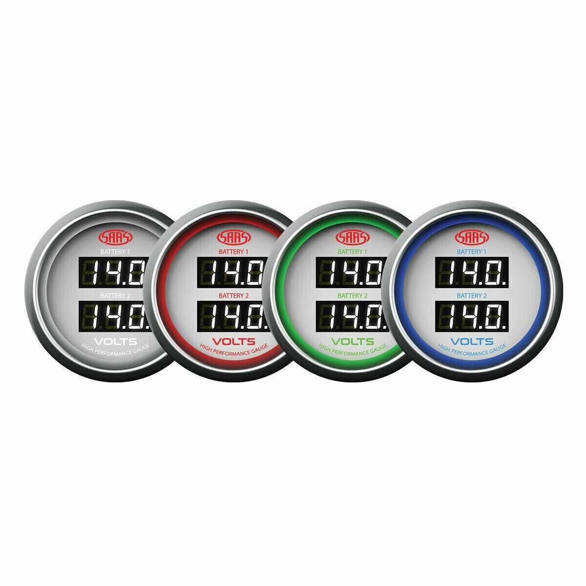 SAAS Muscle Dual Battery Volts Gauge White 4 Colours for 4WD Landcruiser Hilux