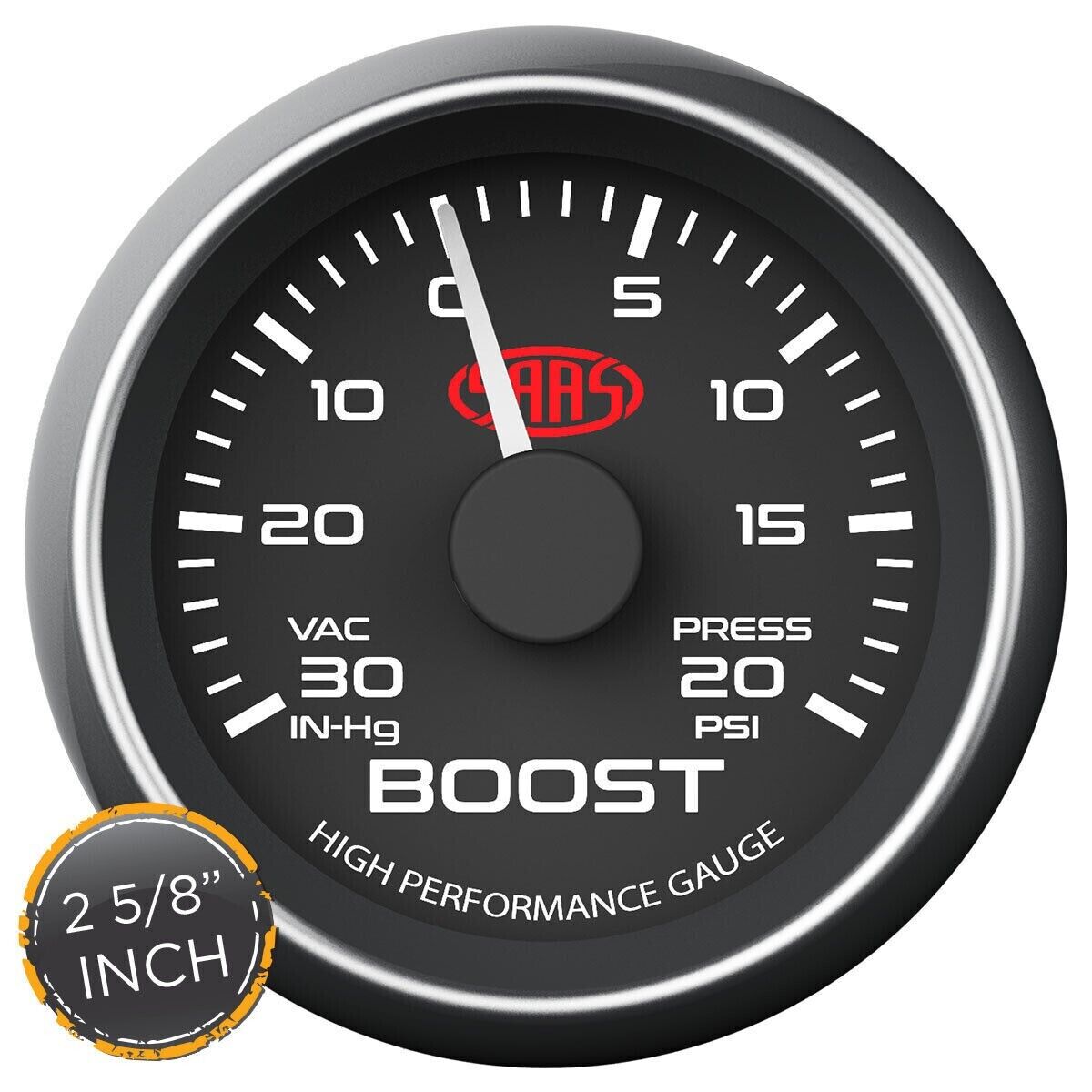 SAAS SG-TB258B Performance Turbo Boost 2 5/8in 67mm 30 IN-HG >20PSI Analog Gauge