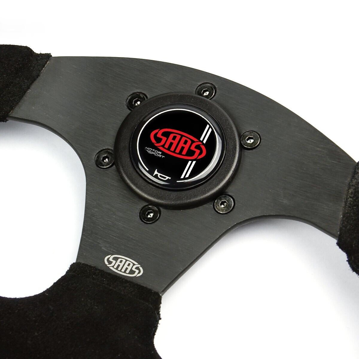 SAAS Steering Wheel Suede 13" ADR Black Flat Bottom + Indicator