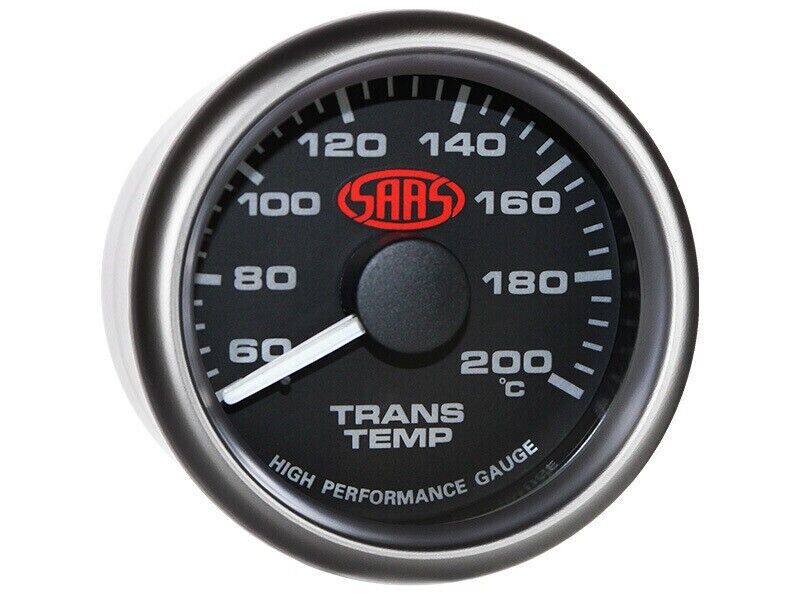 SAAS Performance Trans Oil Temp 60-200 C 52mm Analog Gauge Black Face 4 Colour