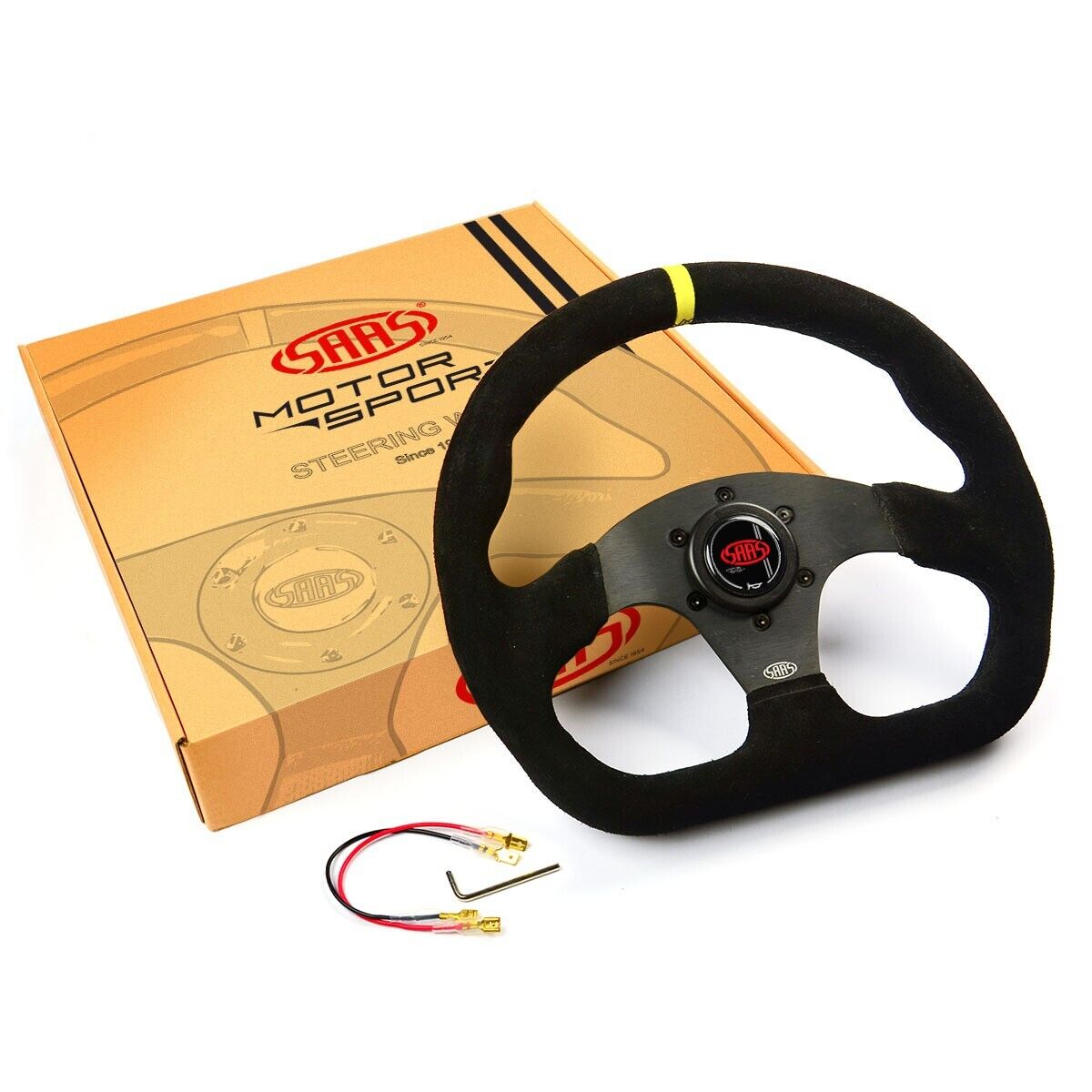 SAAS Steering Wheel Suede 330mm ADR Black Flat Bottom + Indicator