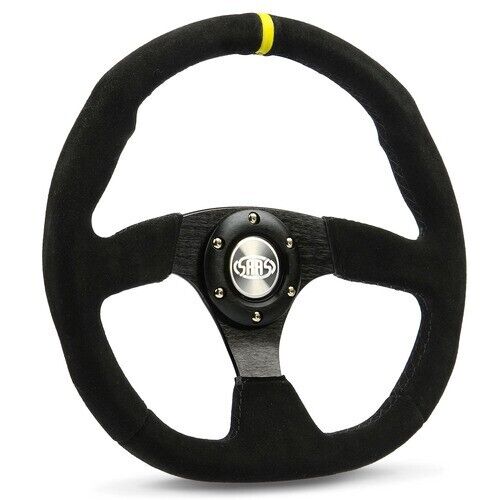 SAAS Steering Wheel Suede 350mm ADR Black Flat Bottom + Indicator