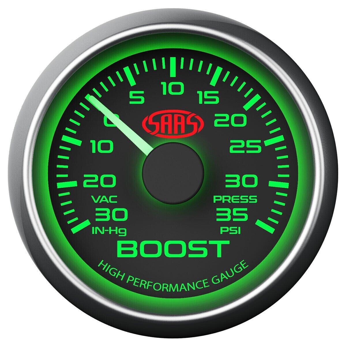 SAAS Performance Turbo Boost 52mm 2in 30 IN-HG > 35 PSI Analog Gauge Black