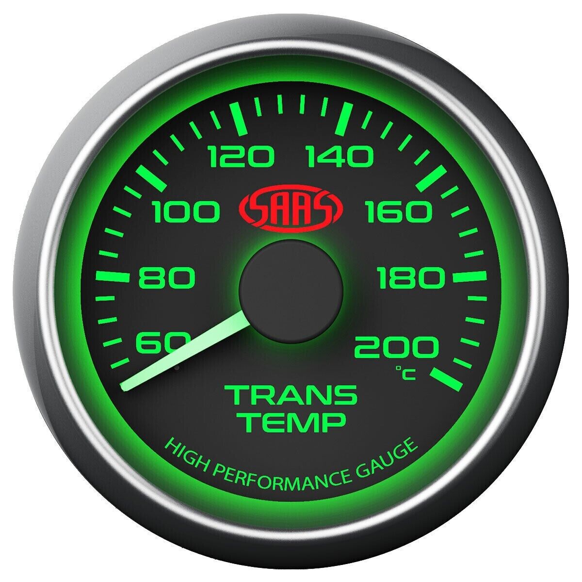 SAAS Performance Trans Oil Temp 60-200 C 52mm Analog Gauge Black Face 4 Colour