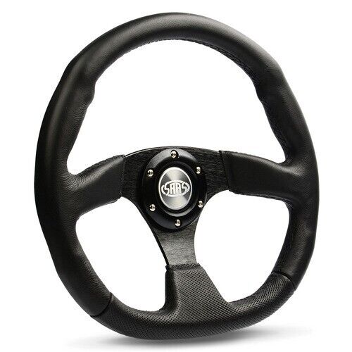 SAAS Steering Wheel Leather 350mm ADR Black Flat Bottom