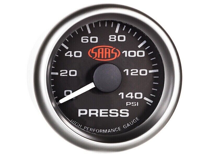 SAAS Performance Oil Pressure 0>140PSI 52mm Analog Gauge Black Face 4 Colour